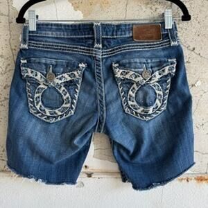 Y2K Big Star Jean Shorts Liv Embroidered Denim Bling Pockets Womens 27